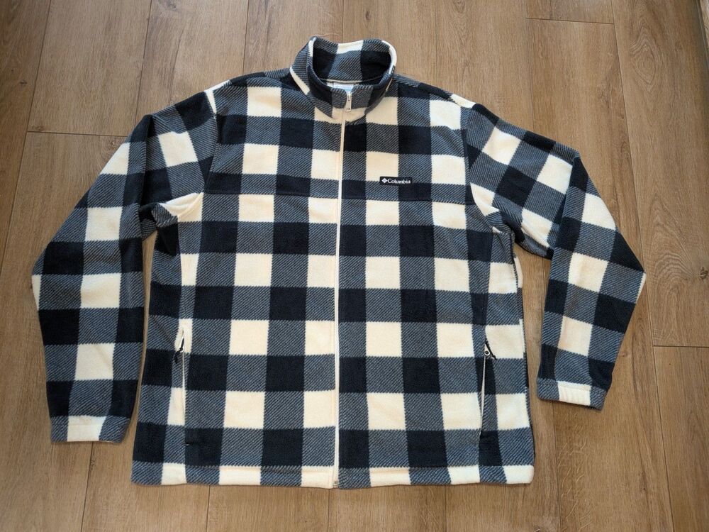 Columbia Men's Chalk Check Steens Mountain Full-Zip Fleece Jacket Sweatshirt XL